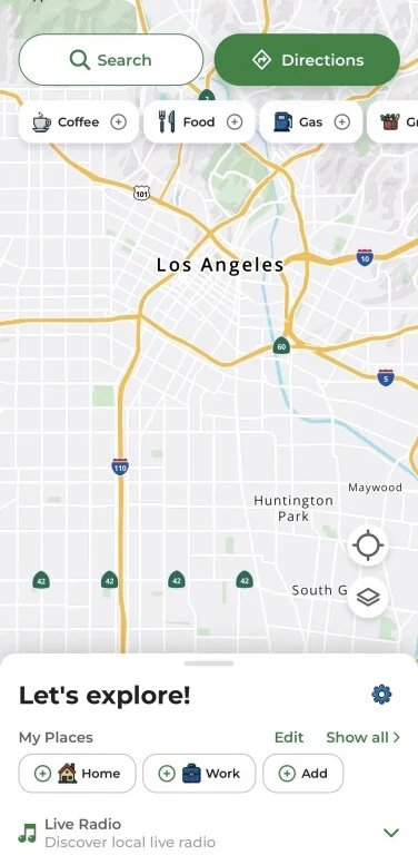 Captura de pantalla de la página de inicio de la aplicación MapQuest.