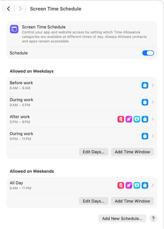 Programación del tiempo de pantalla en Macos