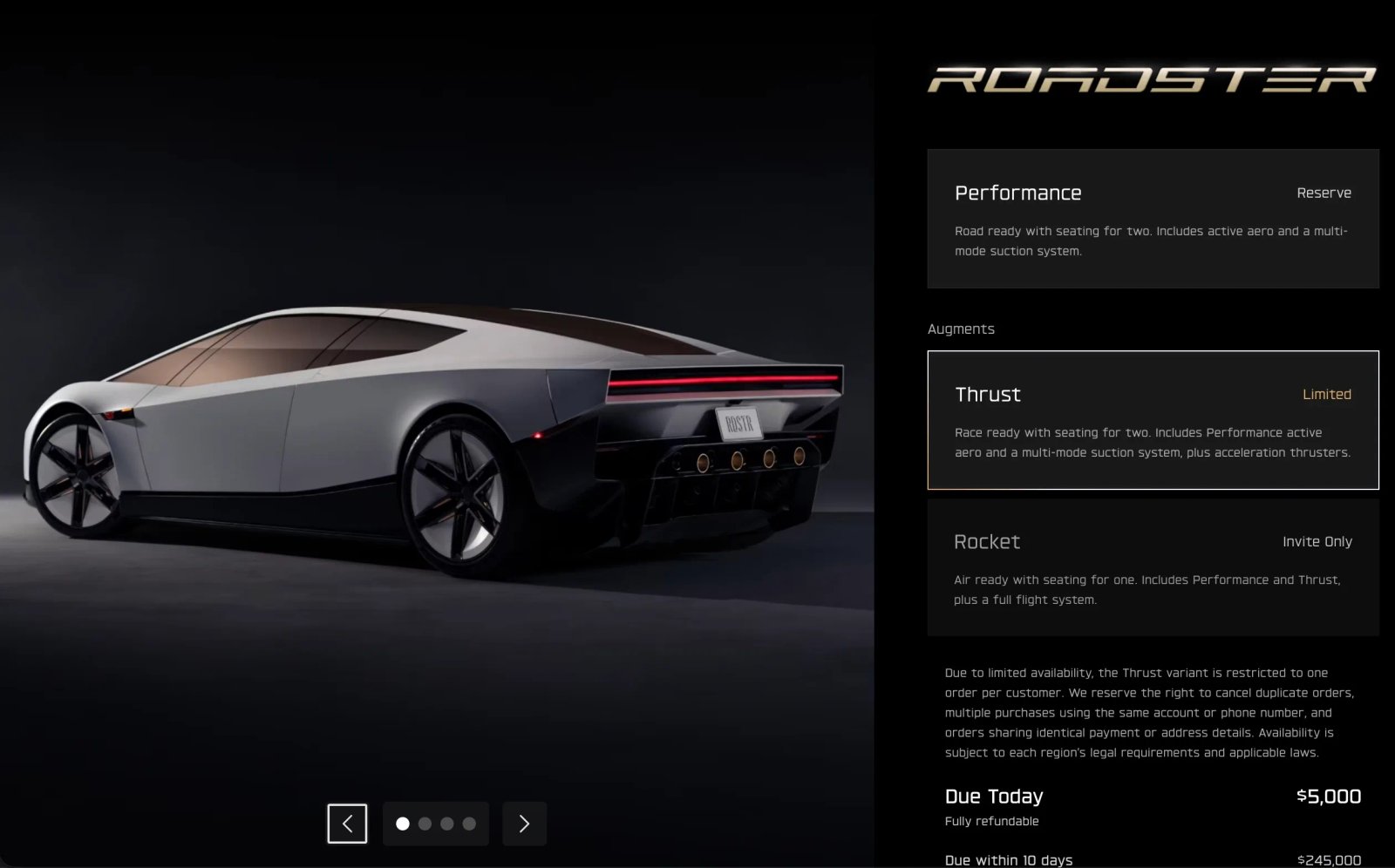 Página de reservas del Tesla Roadster.